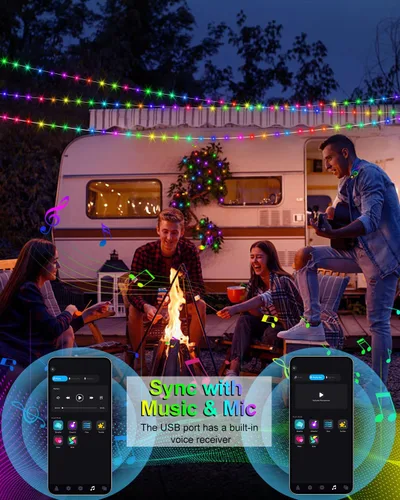 Vista 3 de Luces de Hadas Inteligentes Paquete de 2 Total 66 Pies 200 Luces LED de Cadena Parpadeantes con Control Remoto y APP, Luces de Árbol de Navidad USB