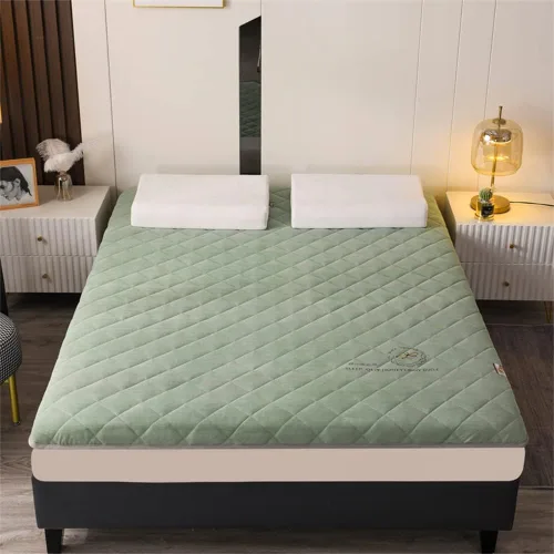 Vista 2 de KKCD Shikibuton - Colchón de futón japonés de felpa, cálido y suave, colchón enrollable para tatami, tapete portátil para dormir con fibra de Verde