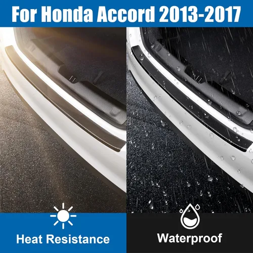 Vista 3 de Protector de parachoques trasero Moteloor para Honda Accord 2013-2017 Carbon fiber leather rear bumper guard, waterproof, UV-resistant