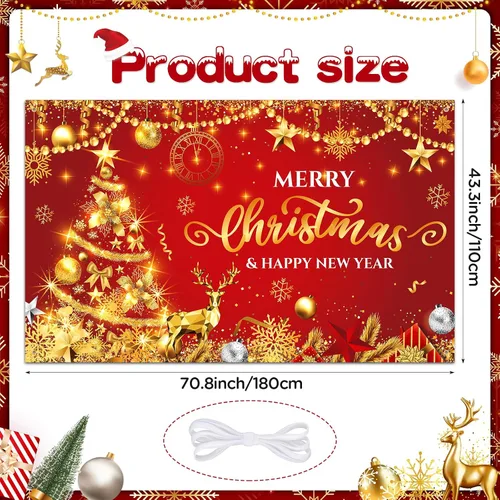 Vista 5 de Rumia Decoraciones de pancarta de Feliz Navidad y Año Nuevo, telón de fondo de fotos de Navidad, árbol de Navidad y telón de fondo de fiesta, diseño