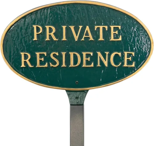 Vista 14 de Montague Metal Products Letrero de residencia privada – Placa de metal ovalada blanca y negra con estaca para césped, 8.5 x 13 pulgadas, letrero
