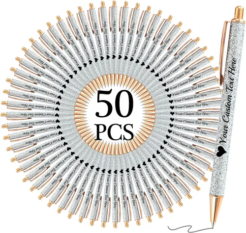 Vista 34 de Bolígrafos con purpurina personalizados con nombre, bolígrafos bonitos y bonitos personalizados, bolígrafos retráctiles de tinta negra, suministros