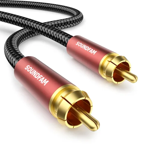 Vista 8 de Cable RCA de 90 Grados con Ángulo Recto para Subwoofer, Chapado en Oro de 24K, Doble Apantallado - 1M/3.3ft