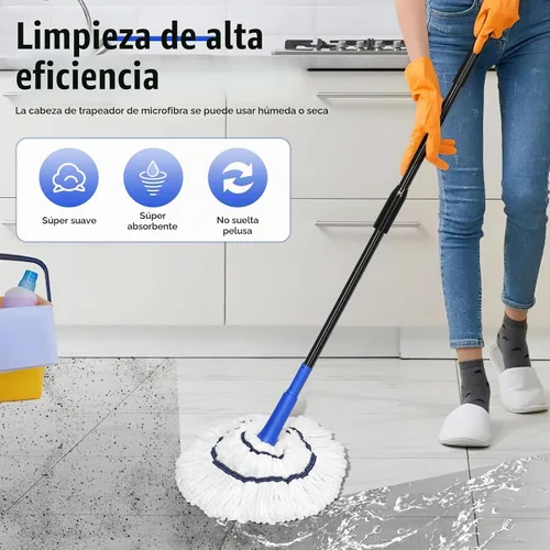 Vista 2 de Cabezal de repuesto para mopa giratoria, repuesto de mopa de microfibra para vinilo de madera dura, azulejos, limpieza doméstica comercial, seguro