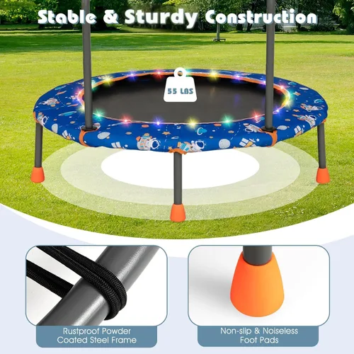 Vista 5 de Goplus Mini trampolín de 36 pulgadas para niños, trampolín para niños pequeños con luces LED, altavoz Bluetooth, mango extraíble, cubierta acolchada