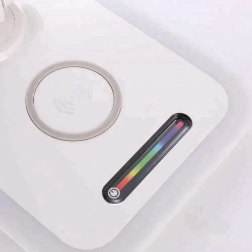 Vista 7 de Lámpara de escritorio con luz de acento RGB, cargador inalámbrico, puerto USB, controles de luz regulables (oro rosa)