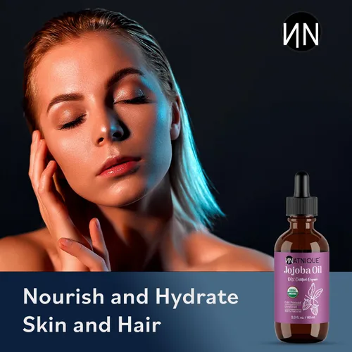 Vista 6 de Natnique Aceite de jojoba orgánico, cepillo incluido, certificado USDA, prensado en frío, sin refinar y sin hexano, hidratante puro para cabello