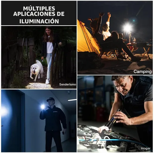 Vista 8 de Linterna recargable de 99,000 lúmenes altos, 7 modos de luz LED con COB, potente linterna de mano para el hogar, campamento (paquete de 2)