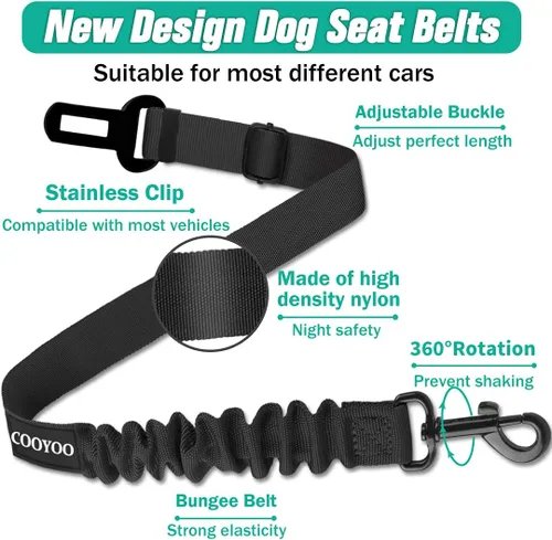 Vista 3 de COOYOO cinturón de seguridad retráctil y ajustable para perro, juego de 3 piezas, cinturón de nailon para vehículo, para que tu mascota esté segura