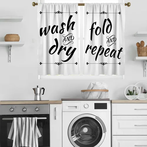 Vista 10 de zokyer Cortinas de cocina en blanco y negro con frases de lavado con palabras impresas en seco, divertidas, simples, pequeñas, cortas, 27.5 pulgadas