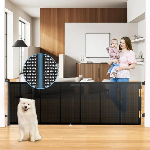 Vista 11 de HAMOPY Puerta retráctil para bebé, 33 pulgadas de alto, se extiende hasta 55 pulgadas de ancho, puertas de bebé duraderas con bloqueo automático