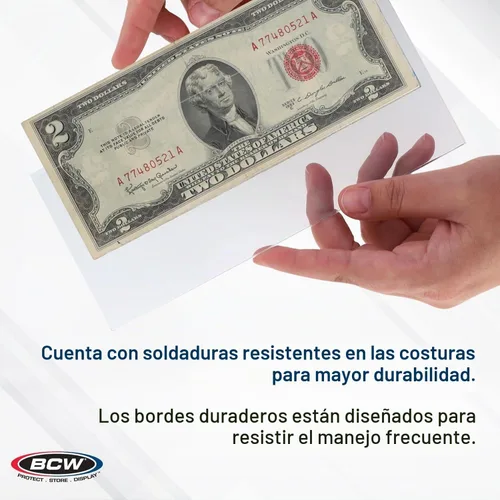 Vista 4 de BCW - Soportes semirrígidos para billetes regulares, PVC transparente, 50