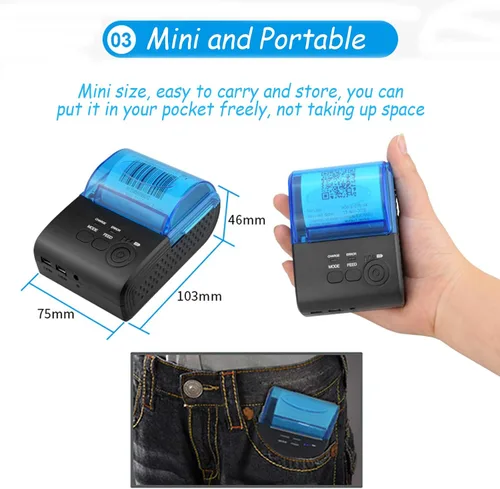 Vista 5 de Yoidesu Mini impresora de recibos, impresora térmica portátil Bluetooth portátil de 2.283 in, compatible con Android VISTA Linux, impresora