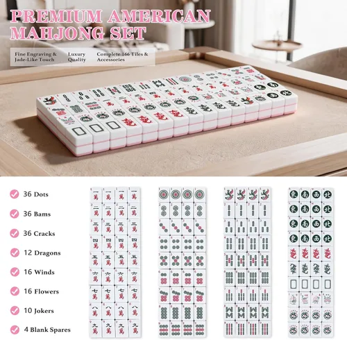 Vista 2 de American Mahjong Set con bolsa de transporte, 166 azulejos y estantes Multicolor