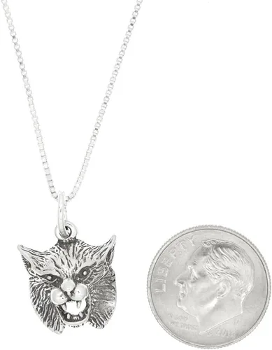 Vista 2 de LGU Collar de plata de ley con cabeza de gato Bobcat de una cara