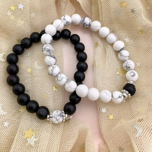Vista 4 de EZUY GNAY BRAVE NEW - Pulsera de cuentas de la amistad, pulseras de mármol de lava para parejas, joyería de Acción de Gracias para mujeres y hombres