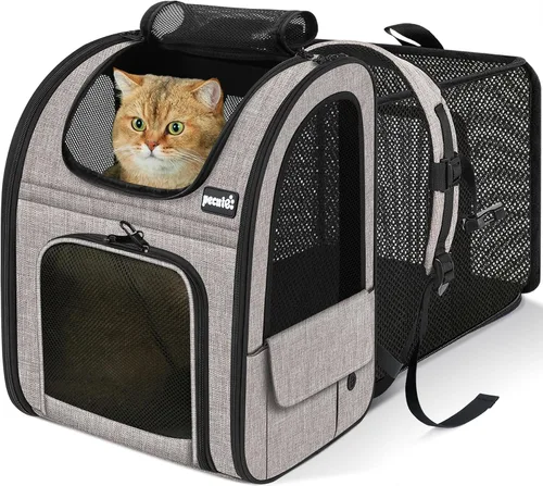 Vista 17 de Pecute - Mochila para mascotas, extensible con malla transpirable para perros pequeños, gatos, mochila para mascotas, para senderismo, viajes