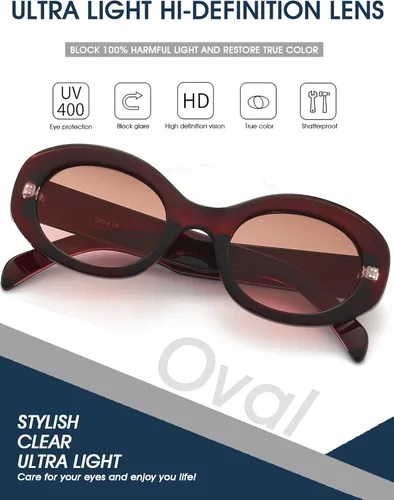 Vista 4 de PORADAY Lentes de sol ovalados modernos y gruesos para mujer, lentes de sol retro estrechos y gruesos, tonos degradados, redondos