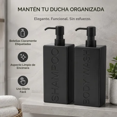 Vista 7 de dispensador rectangular de resina premium para cuarto de baño, para champú, acondicionador, loción corporal, diseño moderno recargable con bomba