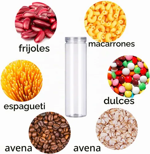 Vista 4 de Juego de 3 tarros de plástico transparente para almacenamiento de alimentos con tapa, recipiente redondo transparente delgado para espaguetis, pasta