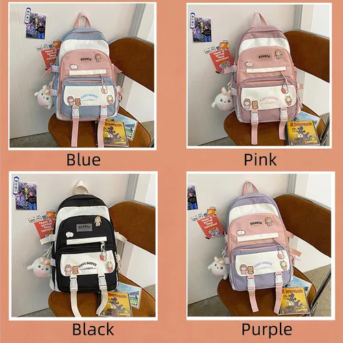 Vista 2 de Kawaii Mochilas para niñas, mochilas estéticas para bolsas escolares, azul, Mochilas Daypack