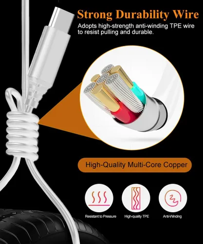 Vista 5 de Auriculares USB C, auriculares magnéticos USB-C con cable, auriculares estéreo de alta fidelidad tipo C con micrófono de control de volumen