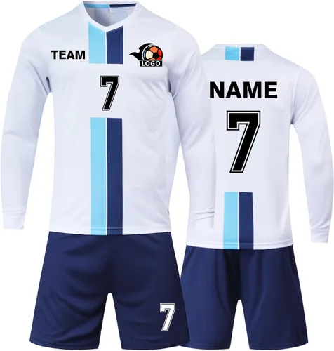 Vista 13 de Camiseta de fútbol personalizada para niños/niños/niñas/hombres/mujeres, camiseta y pantalón corto de fútbol personalizado con número de nombre