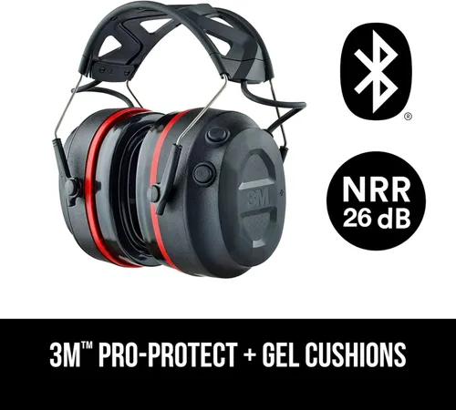 Vista 2 de 3M Pro-Protect + Cojines de Gel - Protector auditivo electrónico, clasificación de reducción de ruido (NRR) de 26 dB, orejeras Bluetooth, altavoces