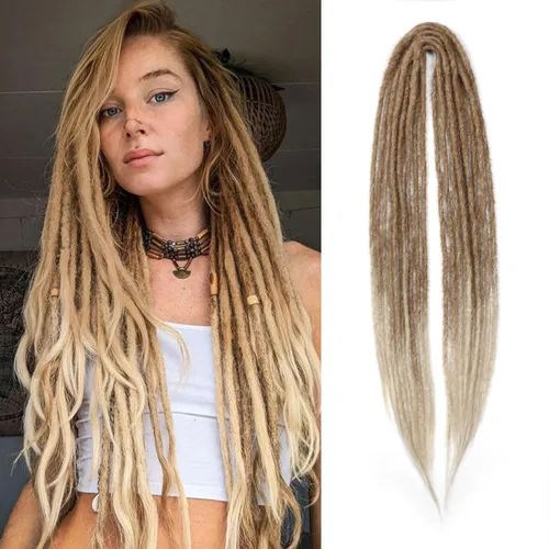 Vista 61 de Extensiones de rastas trenzadas bohemias de 24 pulgadas, 10 hebras de rastas sintéticas rizadas color marrón degradado con trenza de caja, rastas