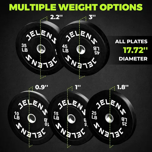 Vista 9 de Juego de Placas de Peso para Barra Olímpica JELENS, Juego de Pesos de Goma de 2 Pulgadas Negro/Colorido para Entrenamiento de Fuerza y Levantamiento