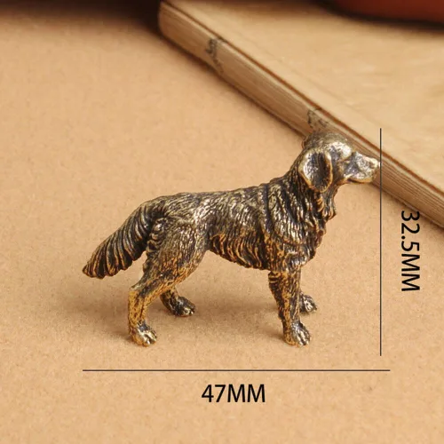 Vista 4 de TEAMWILL Estatua de perro de latón Mini Golden Retriever Figurine Ornamento Animal Fingurines