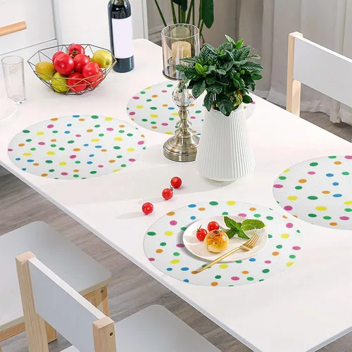 Vista 6 de Colorful Polka Dots White Round Placemat, Non Slip Heat Resistant Mats for Kitchen one sizex6