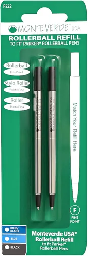 Vista 5 de Monteverde USA - Recambios de punta redonda para bolígrafos Parker Rollerball, punta fina, color negro, paquete de 2, tecnología de escritura suave