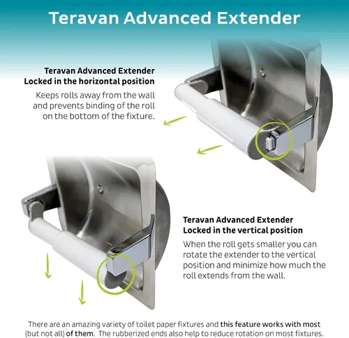Vista 5 de Teravan Extensor avanzado para papel higiénico extra grande, convierte el soporte para adaptarse a rollos dobles y rollos triples, pestañas