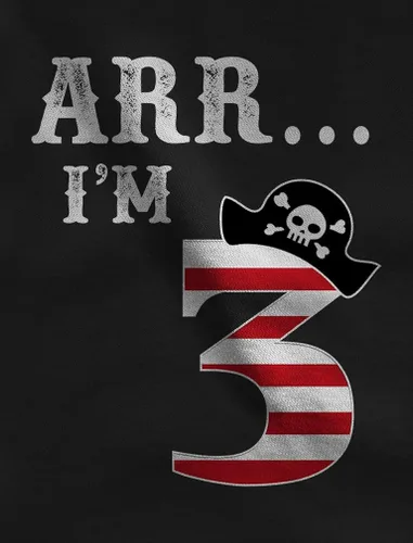 Vista 2 de ARR I'm 3 Pirata fiesta de cumpleaños tres años niño niño niño niño niño niño 3 camiseta