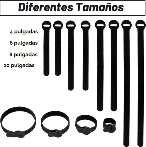 Vista 7 de 150 bridas reutilizables para cables - 4+6+8+10 pulgadas, correas de cables multiusos con gancho y bucle para gestión de cables, ataduras