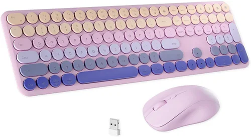 Vista 7 de Combo de teclado y mouse inalámbricos con 110 teclas redondas, interruptor de encendido y sensación de escritura con interruptor de tijera, ideal