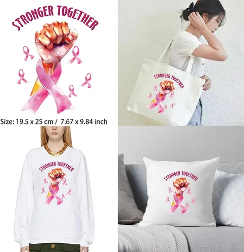 Vista 2 de Parches termoadhesivos para la concienciación del cáncer de mama, 4 hojas de calcomanías para planchar sobre el cáncer de mama, diseños de vinilo