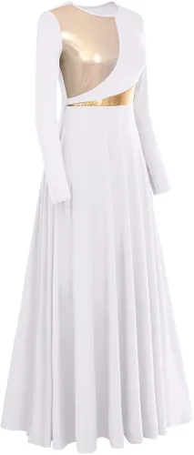Vista 2 de Vestido de baile de alabanza litúrgica metálico bicolor para mujer, de manga larga, lírica, vestido de baile para iglesia, vestido de adoración