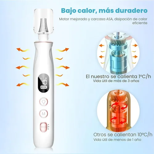 Vista 4 de Kit profesional de taladro de uñas: lima de uñas eléctrica con pantalla LCD y lámpara, amoladora de uñas gruesas de larga duración, herramientas