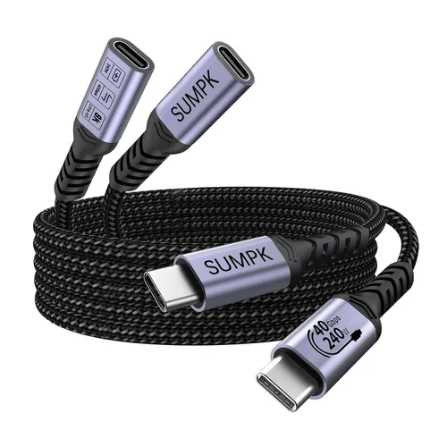 Vista 8 de Cable de extensión USB C de 240 W, 1.5 pies, 2 paquetes, datos de 40 Gbps, video 8K Short USB 4.0 Extender, 5A Fast Charging, High Speed Data