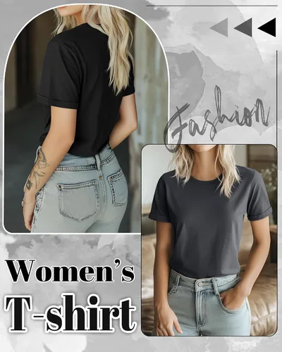 Vista 2 de Huukeay Paquete de 3 camisetas de algodón para mujer, estilo casual, de manga corta, cuello redondo, ajuste holgado, básica, lisa