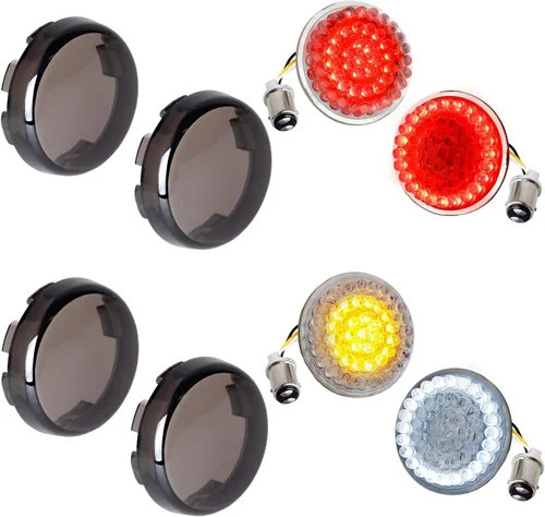 Vista 7 de NTHREEAUTO 1157 Luces de giro LED de 2 pulgadas estilo bala delanteras y traseras, kit de cubiertas de lentes ahumadas, bombillas SMD compatibles