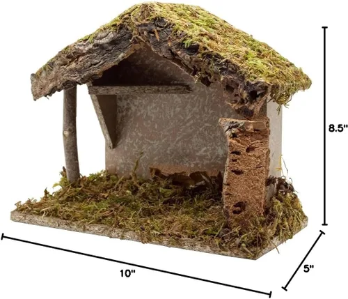 Vista 4 de VILLAGE GIFT IMPORTERS Nativity Creche - Estable 8.5 pulgadas de alto 10 pulgadas de ancho Techo y suelo de musgo realista Trabajo de textura