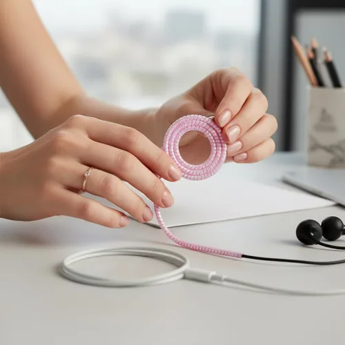 Vista 6 de 2 protectores de cables en espiral para auriculares y cables de datos, ayuda a organizar y proteger varios cables como cargadores, auriculares