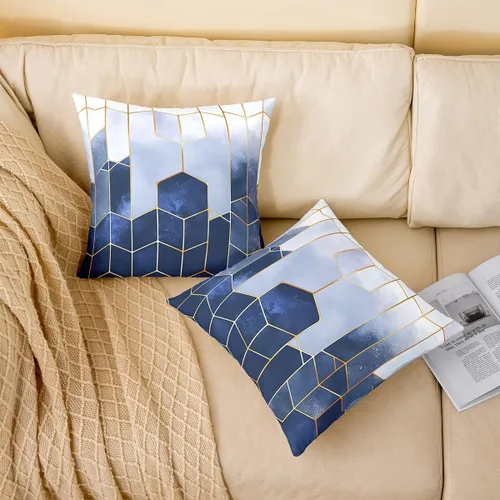 Vista 2 de Juego de 2 fundas de almohada de mármol de 16 x 16 pulgadas, fundas de cojín geométricas de mármol con diseño de panal de abeja, fundas de almohada
