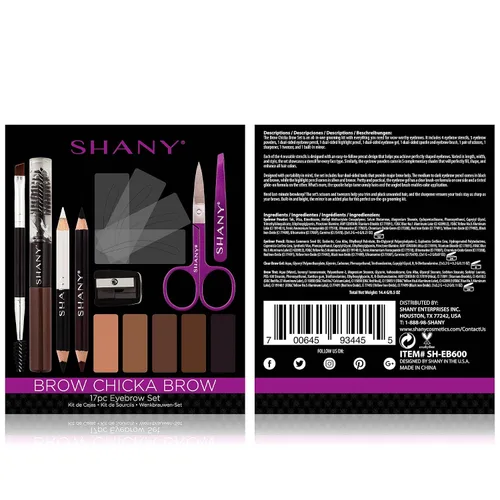 Vista 4 de SHANY Juego de cejas de chicka para cejas, kit de maquillaje de cejas de 17 piezas con polvo para cejas, gel para cejas, lápices de doble extremo