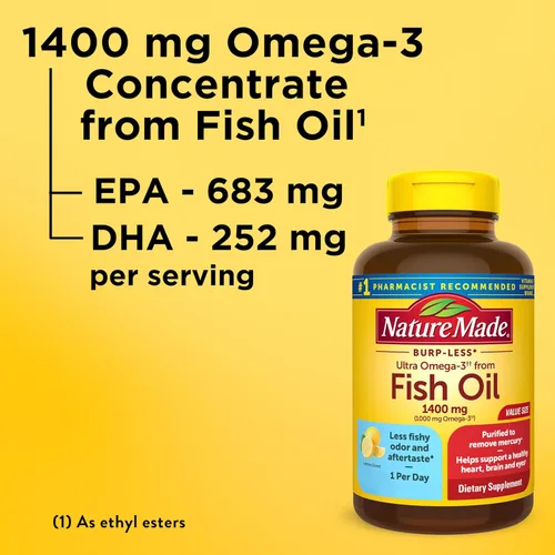Vista 3 de Nature Made Burp Less Ultra Omega 3 Suplementos de Aceite de Pescado, 1400mg de Aceite de Pescado Omega 3 como Ésteres de Etilo para Apoyo a