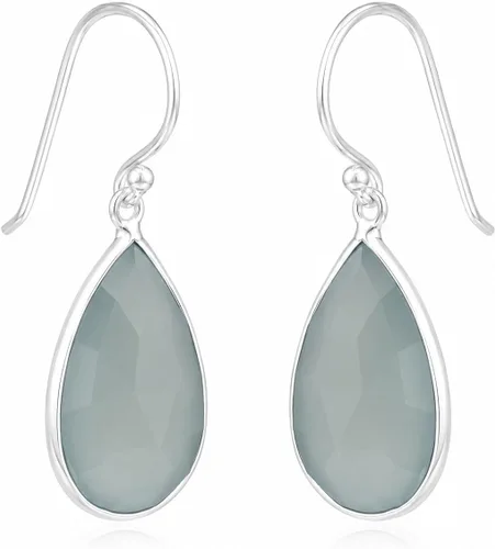 Vista 43 de Aretes de ágata musgo verde de 0.472 x 0.709 in con forma de pera de plata de ley 925, aretes de piedras preciosas hechos a mano, juego de bisel