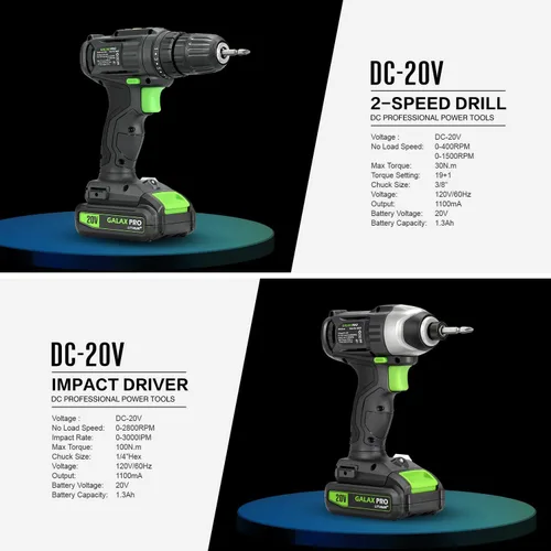Vista 4 de Kit combinado de taladro y destornillador de impacto de 20 V máx. 2 velocidades, taladro inalámbrico GALAX PRO/destornillador de impacto con 1